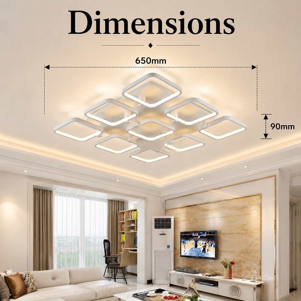 Plafonieră LED pătrată 65 cm, dimabilă, Wi-Fi, telecomandă, 3 culori