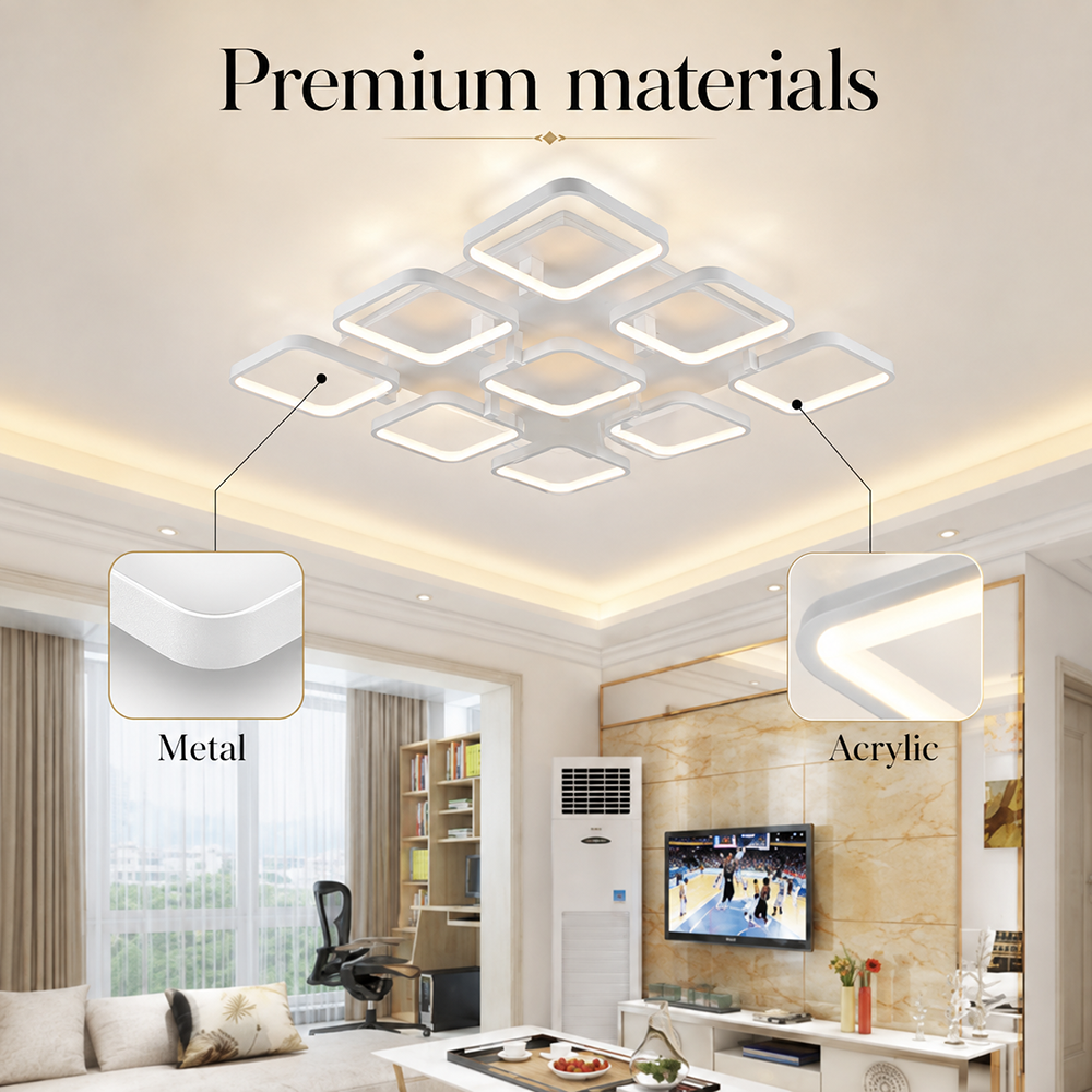 Plafonieră LED pătrată 65 cm, dimabilă, Wi-Fi, telecomandă, 3 culori