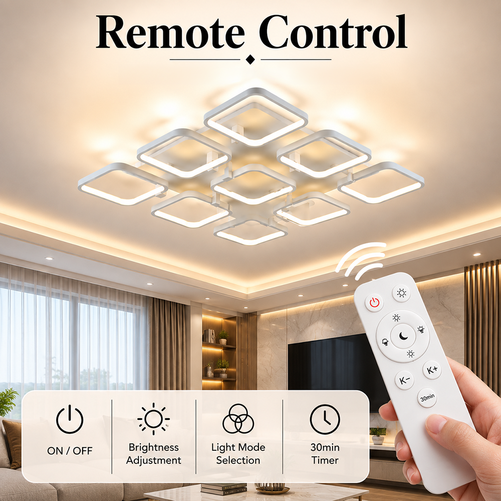 Plafonieră LED pătrată 65 cm, dimabilă, Wi-Fi, telecomandă, 3 culori
