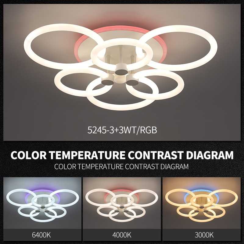 Plafonieră LED cu 6 inele, RGB, dimabilă, cu telecomandă, 60 cm