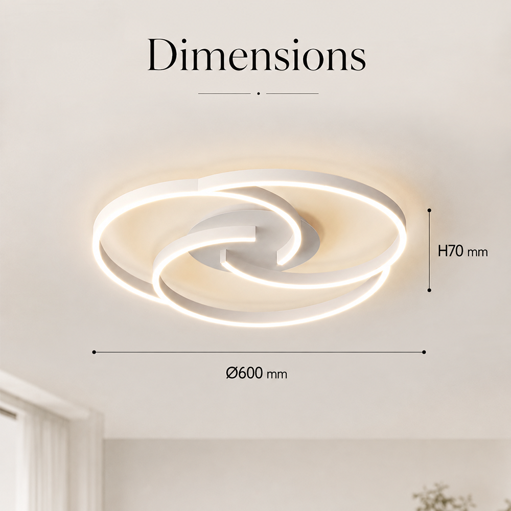 Plafonieră LED dimabilă 60 cm, Wi-Fi, telecomandă, 3 culori, alb