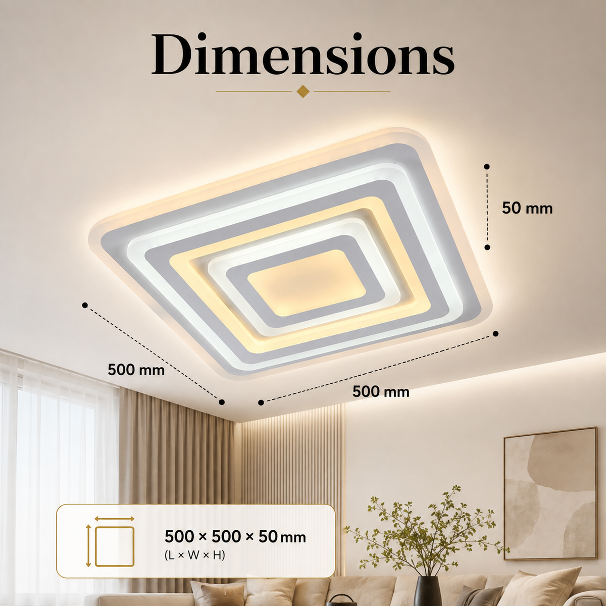 Aplică LED pătrată 50 cm pentru oglindă, dimabilă, Wi-Fi, telecomandă, albă