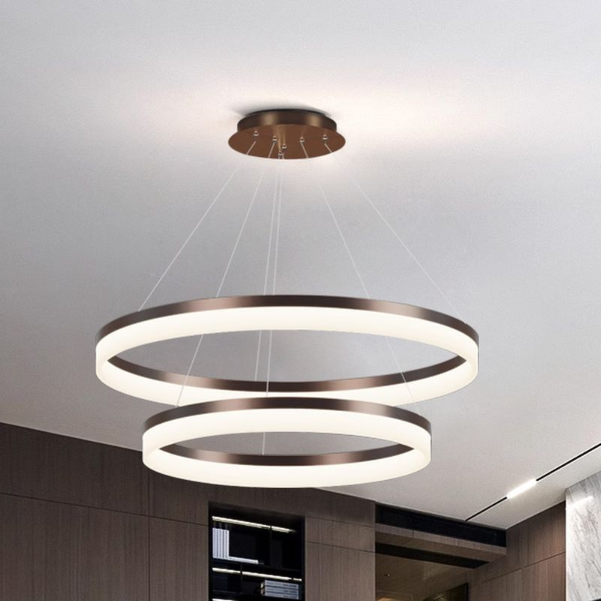 Plafonieră LED maro cafea, 2 surse, telecomandă, 100 cm