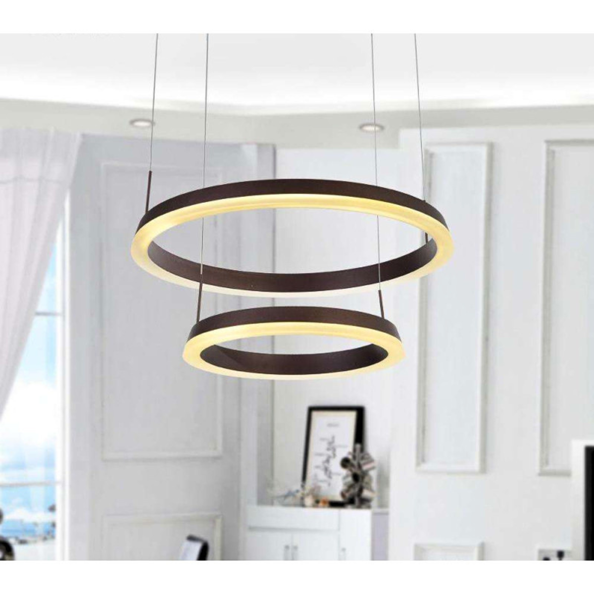 Plafonieră LED maro cafea, 2 surse, telecomandă, 100 cm