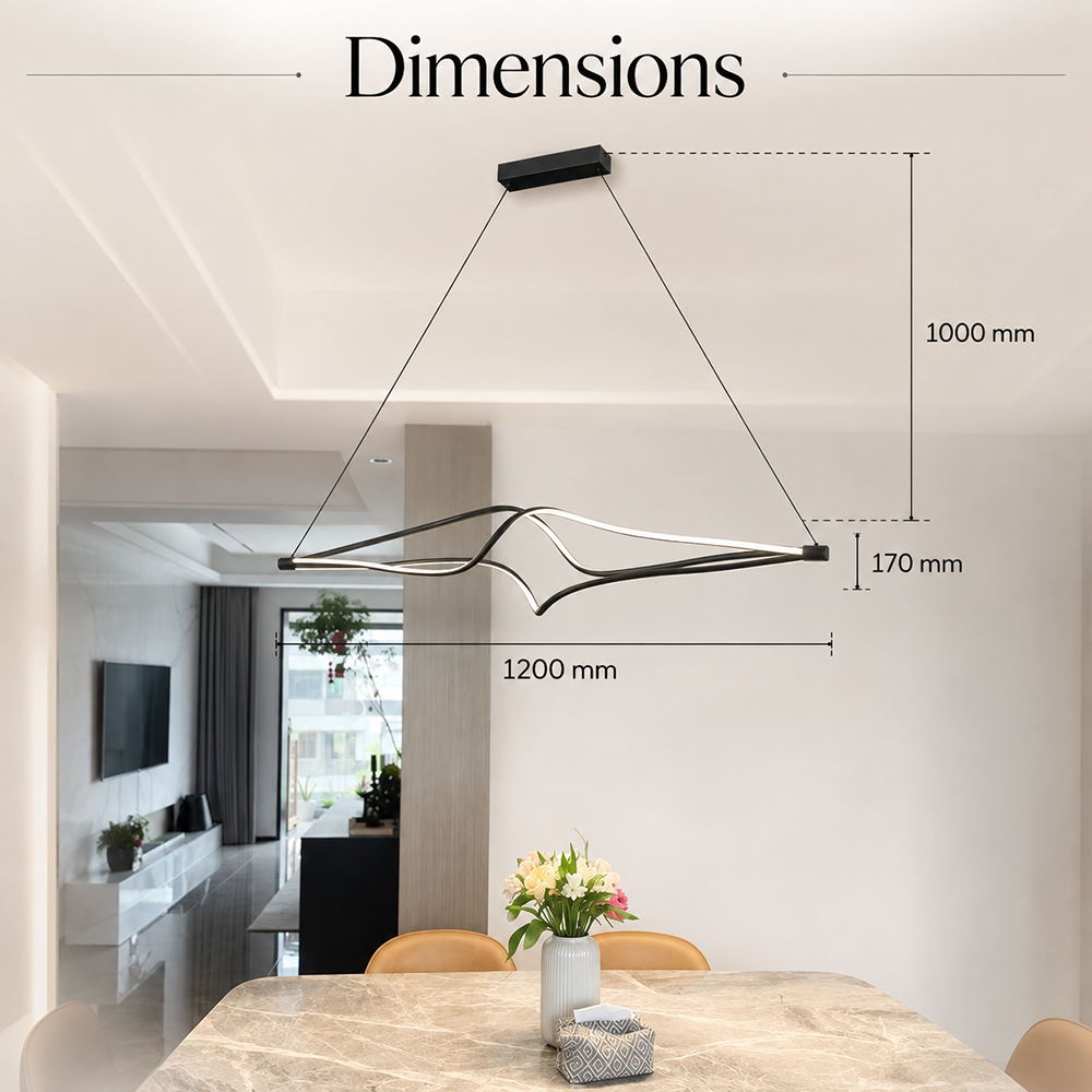 Plafonieră LED neagră, 120 cm, dimabilă, cu Wi-Fi și telecomandă