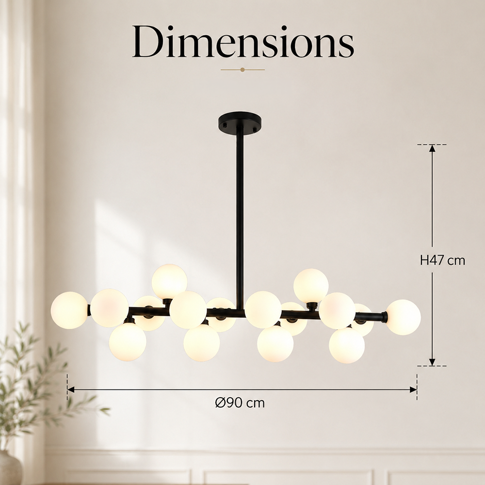 Lustră LED neagră, 16 surse, 3 temperaturi de culoare, 90 x 47 cm