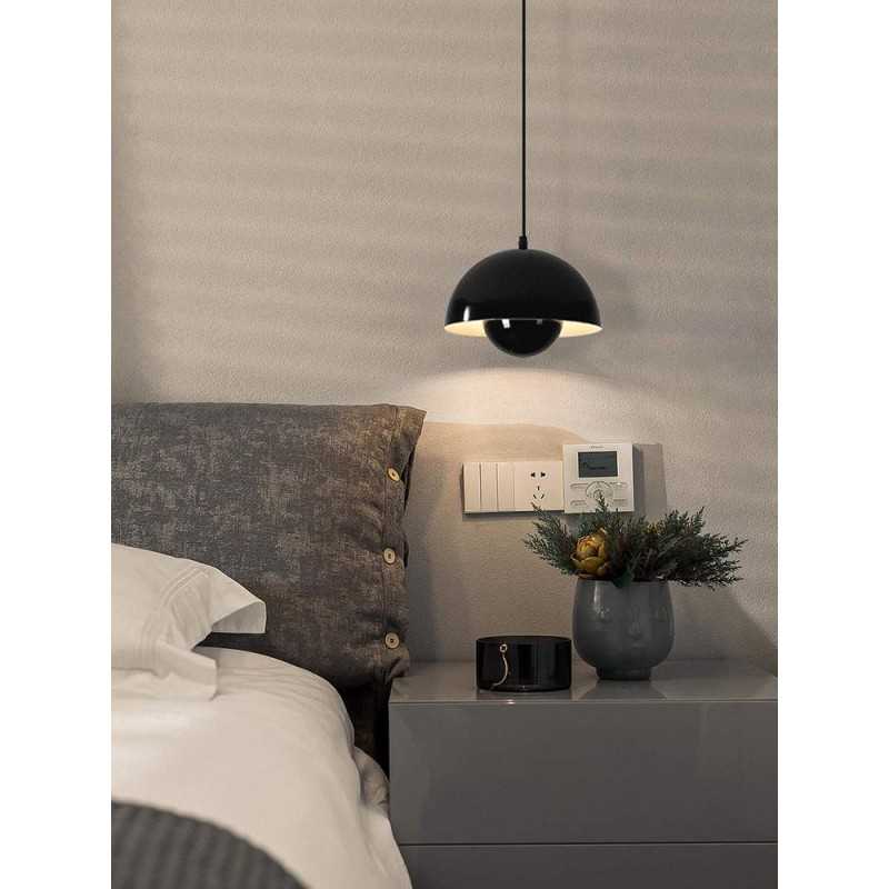 Lampă suspendată din metal, neagră, E27, 23 cm, fără bec inclus