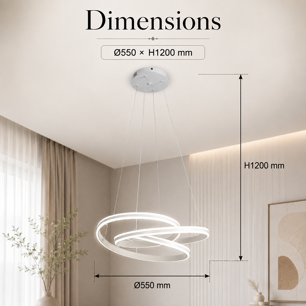 Plafonieră LED albă, 55 cm, dimabilă, cu Wi-Fi și telecomandă