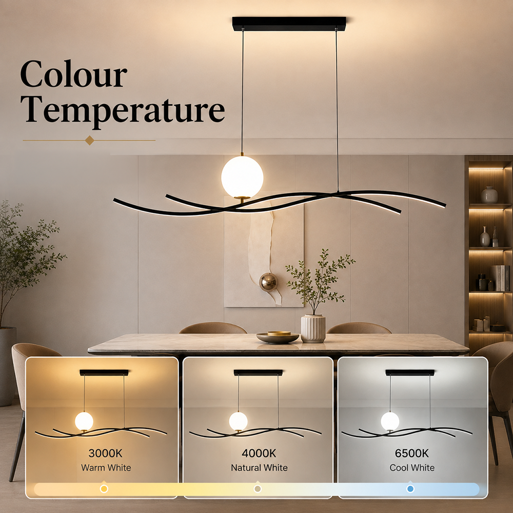 Plafonieră LED neagră dimabilă Wi-Fi cu telecomandă, 100 W, 5000 lm, 120 cm