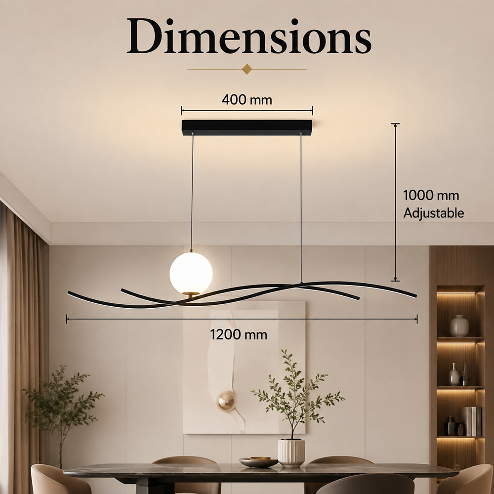 Plafonieră LED neagră dimabilă Wi-Fi cu telecomandă, 100 W, 5000 lm, 120 cm