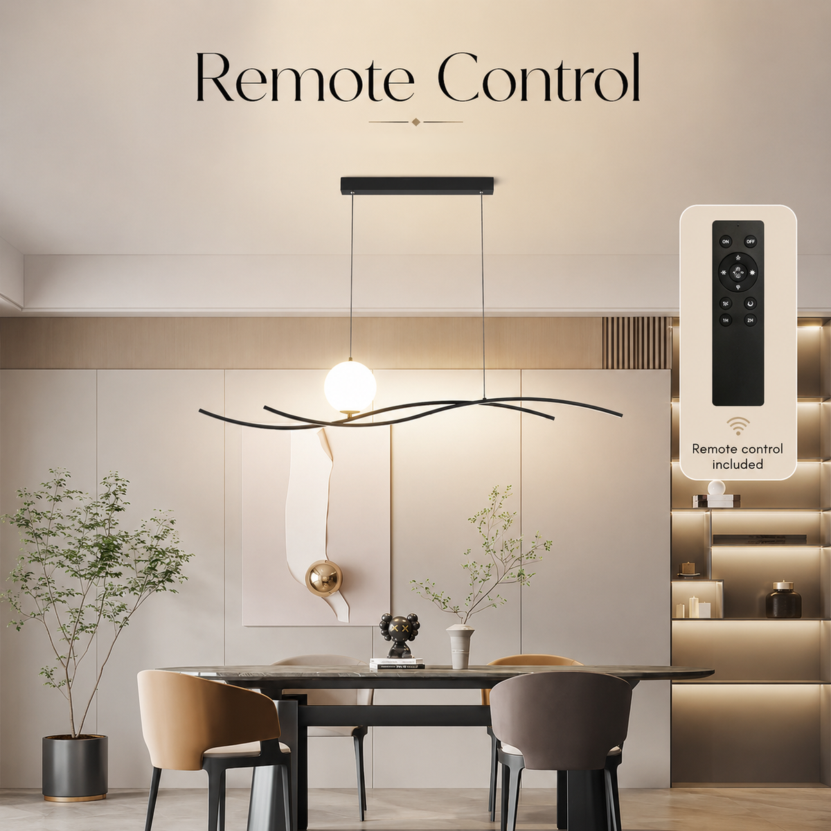 Plafonieră LED neagră dimabilă Wi-Fi cu telecomandă, 100 W, 5000 lm, 120 cm