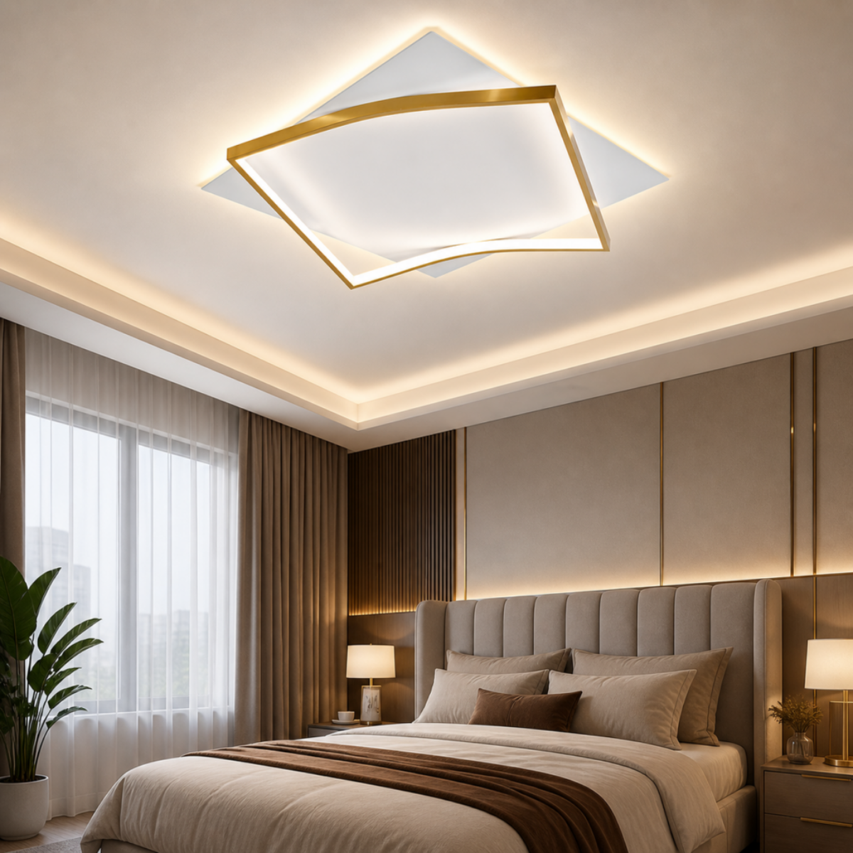 Lustră LED aurie de 50 cm, dimabilă, cu telecomandă, 7000 lm