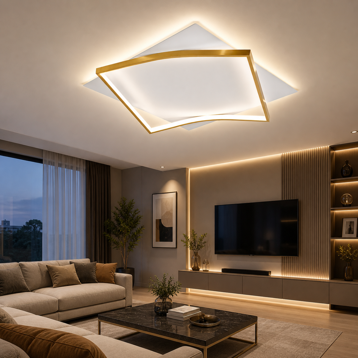 Lustră LED aurie de 50 cm, dimabilă, cu telecomandă, 7000 lm