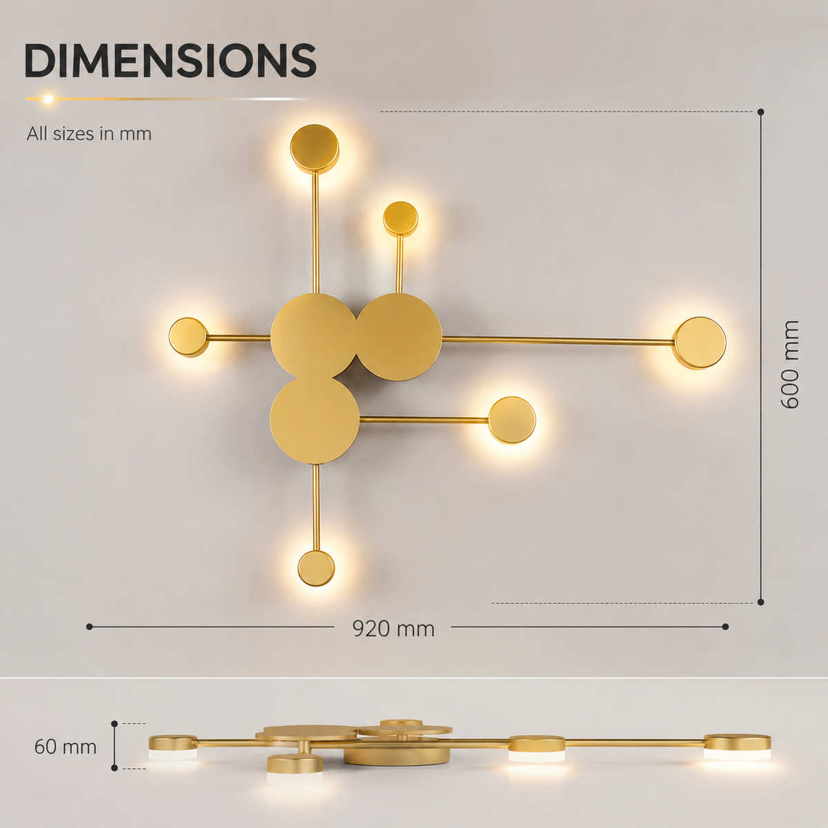 Plafonieră LED aurie, 3 temperaturi de culoare, 92 x 60 cm