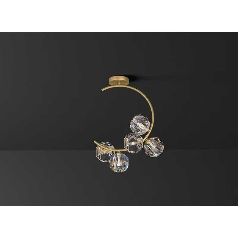 Plafonieră modernă cu 5 socluri G9, metal și sticlă, 47 cm