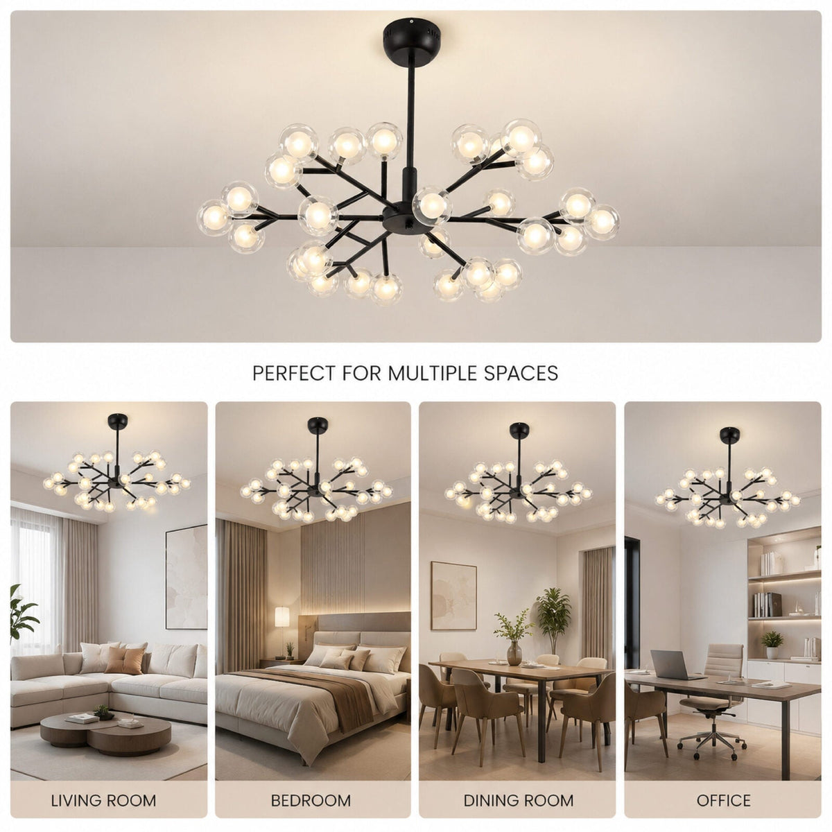Lustră LED moleculară neagră, 25 x G4, 50 W, Ø73 cm