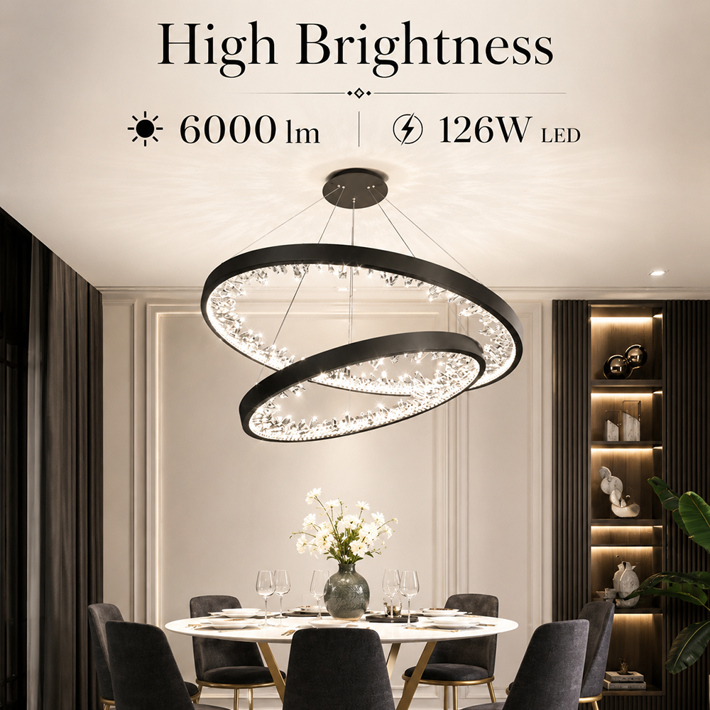 Plafonieră LED neagră, dimabilă, Wi-Fi și telecomandă, 126 W, 6000 lm