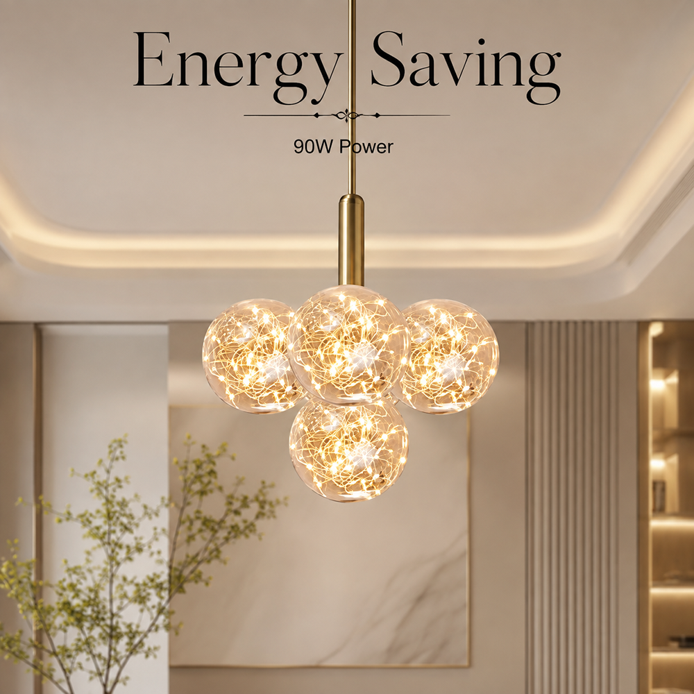Lustră LED aurie, 90 W, 2500 lm, 3 culori, 33 × 100 cm