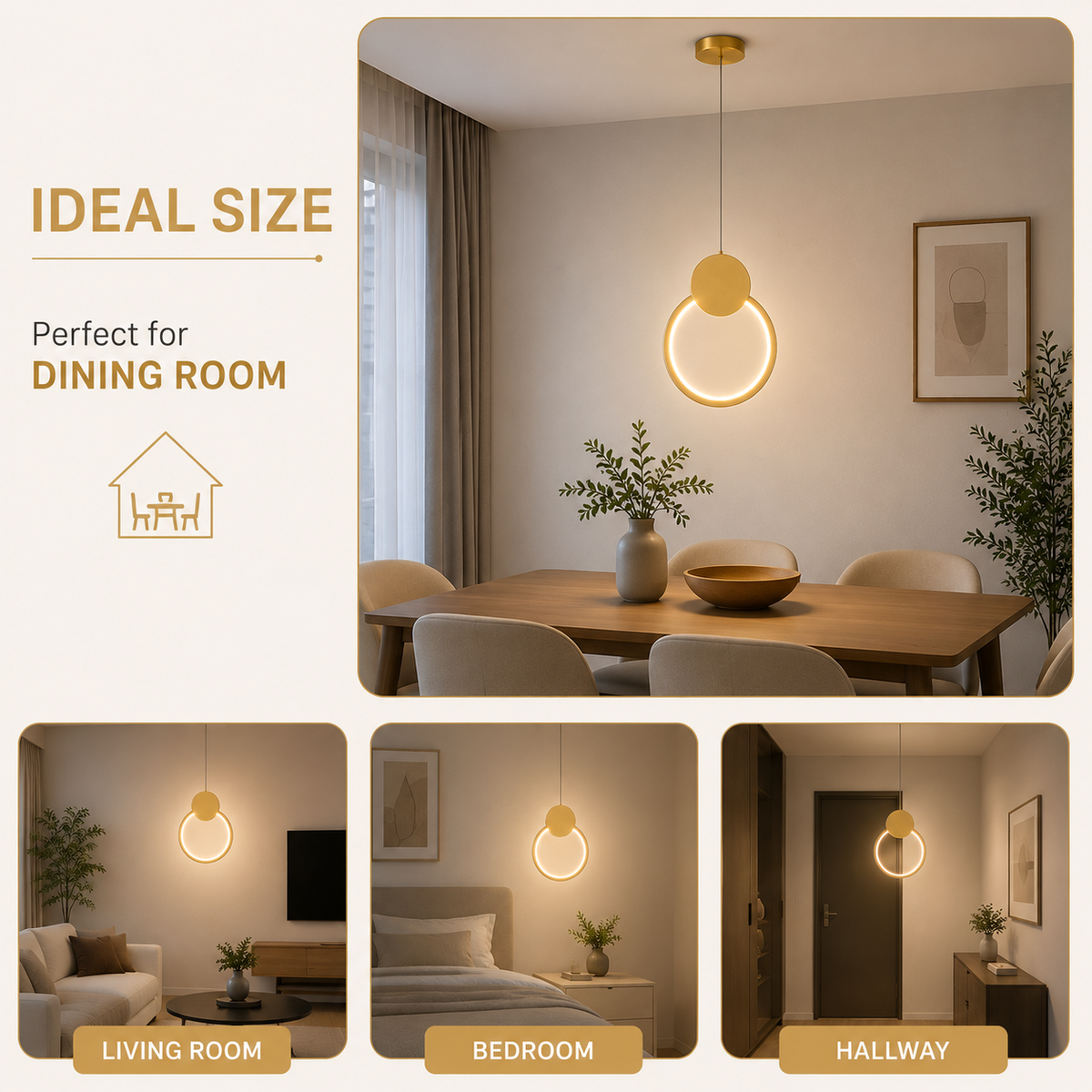 Pendul LED auriu, 24 W, 1100 lm, Ø22 × 100 cm