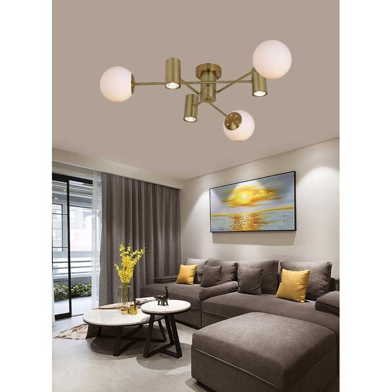 Plafonieră LED aurie, 6 lumini, 3 temperaturi de culoare, 82 × 82 × 21 cm