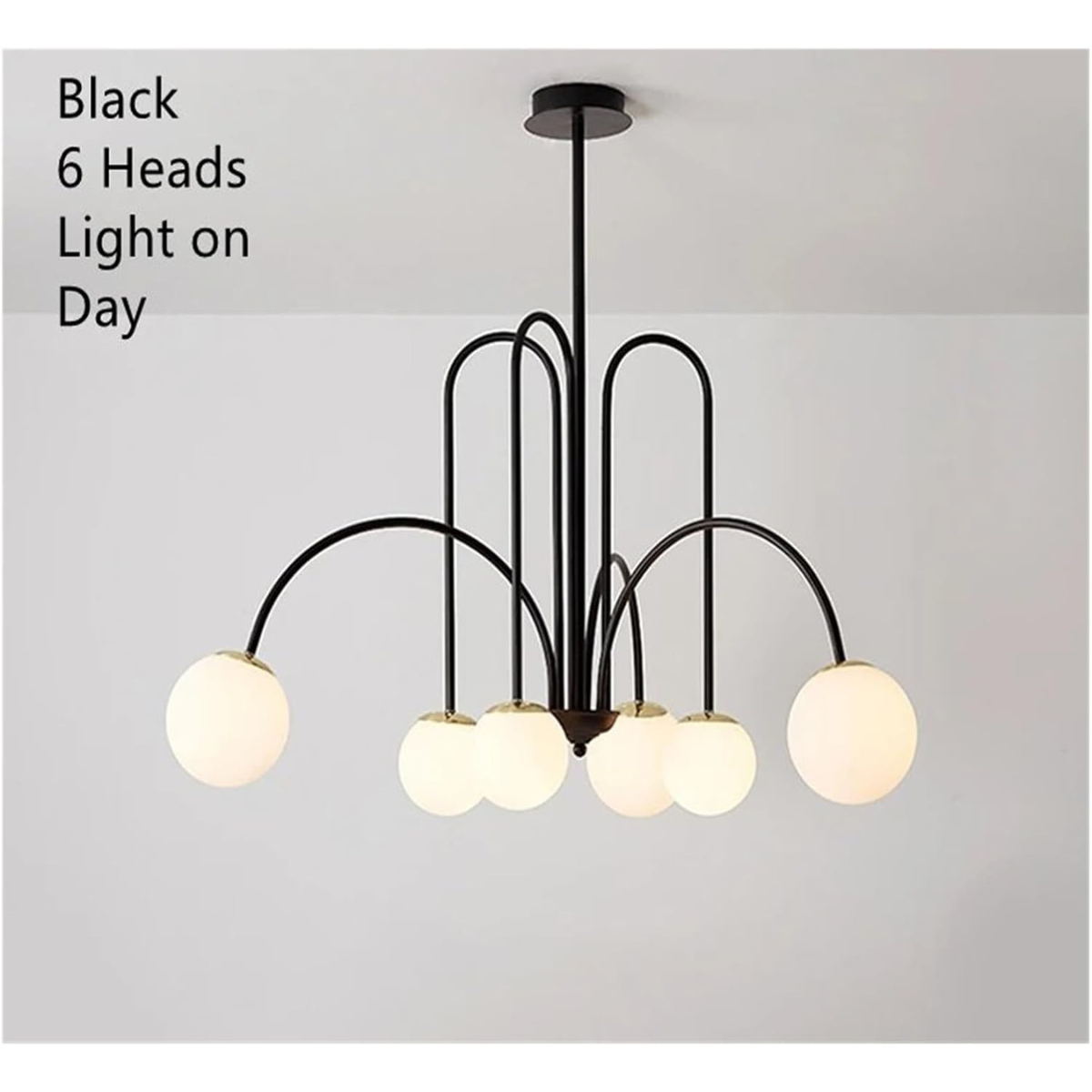 Candelabru negru cu 6 surse de lumină și globuri albe mate