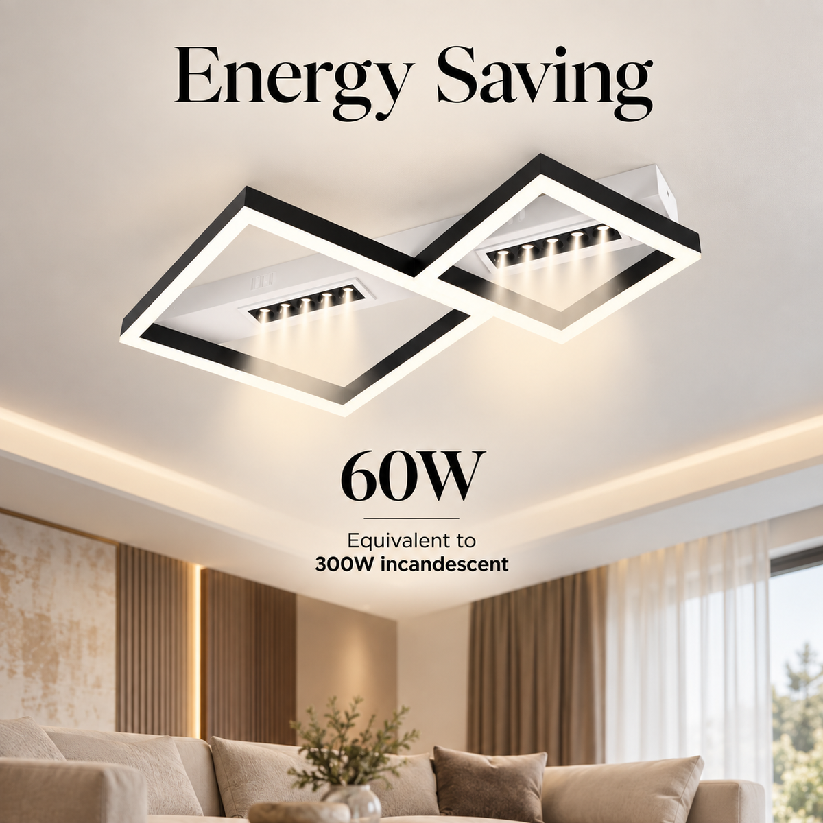 Plafonieră LED 60 W, 3000 lm, Wi-Fi, telecomandă, 3 culori de lumină
