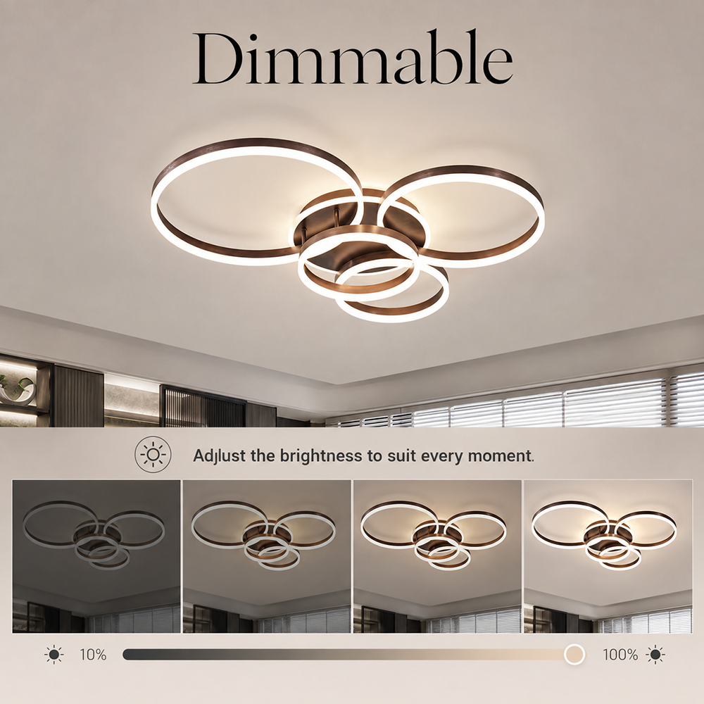 Plafonieră LED maro cafea 60+50+40+30 cm, dimabilă, Wi-Fi, cu telecomandă