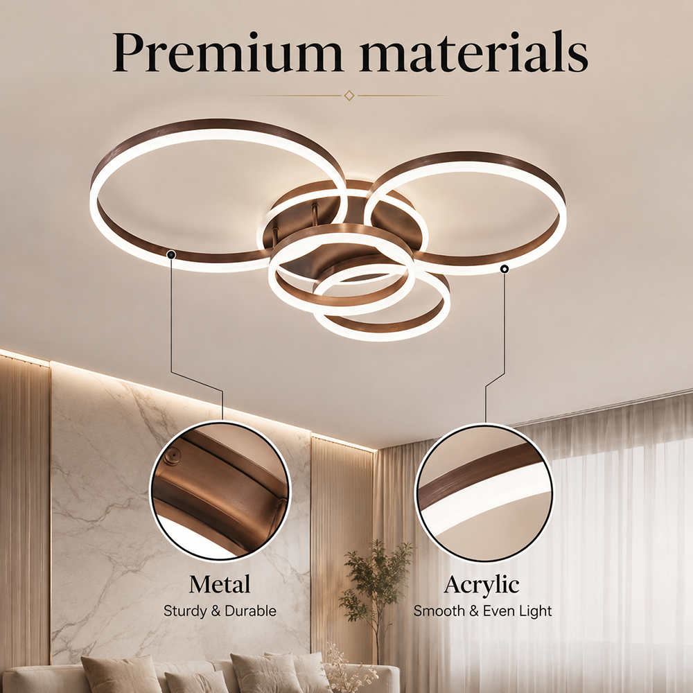 Plafonieră LED maro cafea 60+50+40+30 cm, dimabilă, Wi-Fi, cu telecomandă
