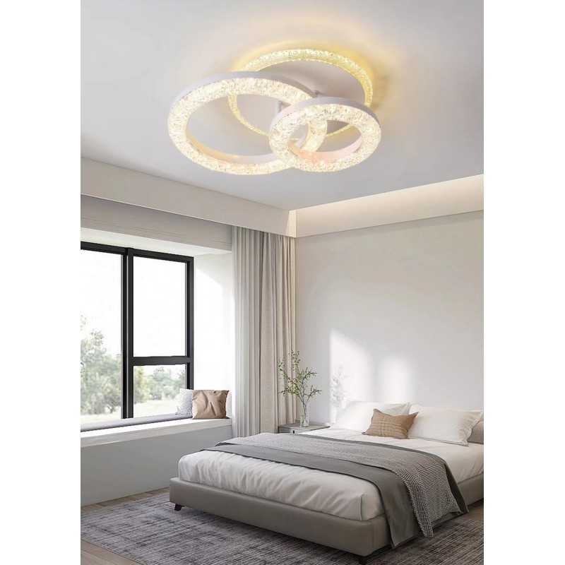 Plafonieră LED 80 W, 2 inele din cristal, dimabilă, Wi-Fi, telecomandă