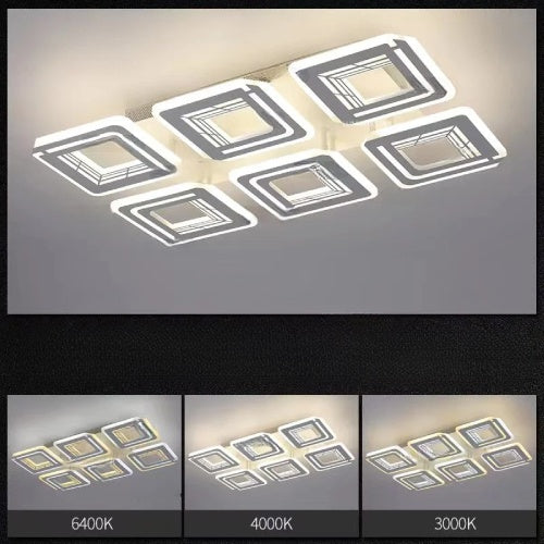 Plafonieră LED cu design pătrat, 216 W, dimabilă, Wi-Fi, telecomandă, albă, 64 cm