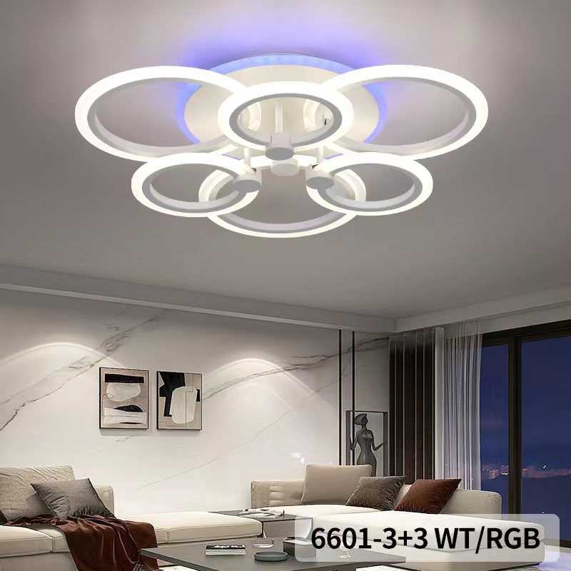 Plafonieră LED RGB cu 6 inele, dimabilă, Wi-Fi și telecomandă