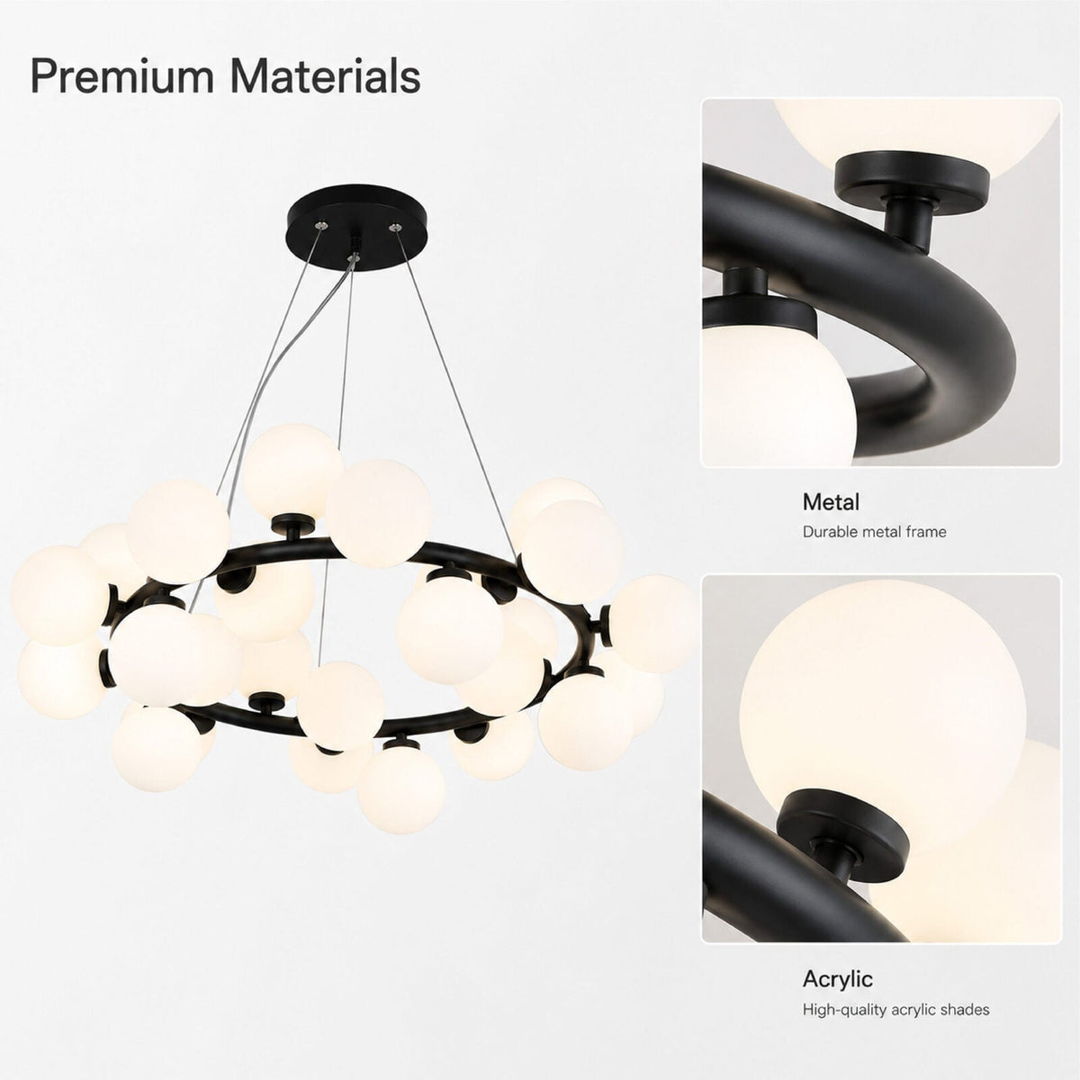 Candelabru modern negru, 75 cm, metal și acril, soclu G9