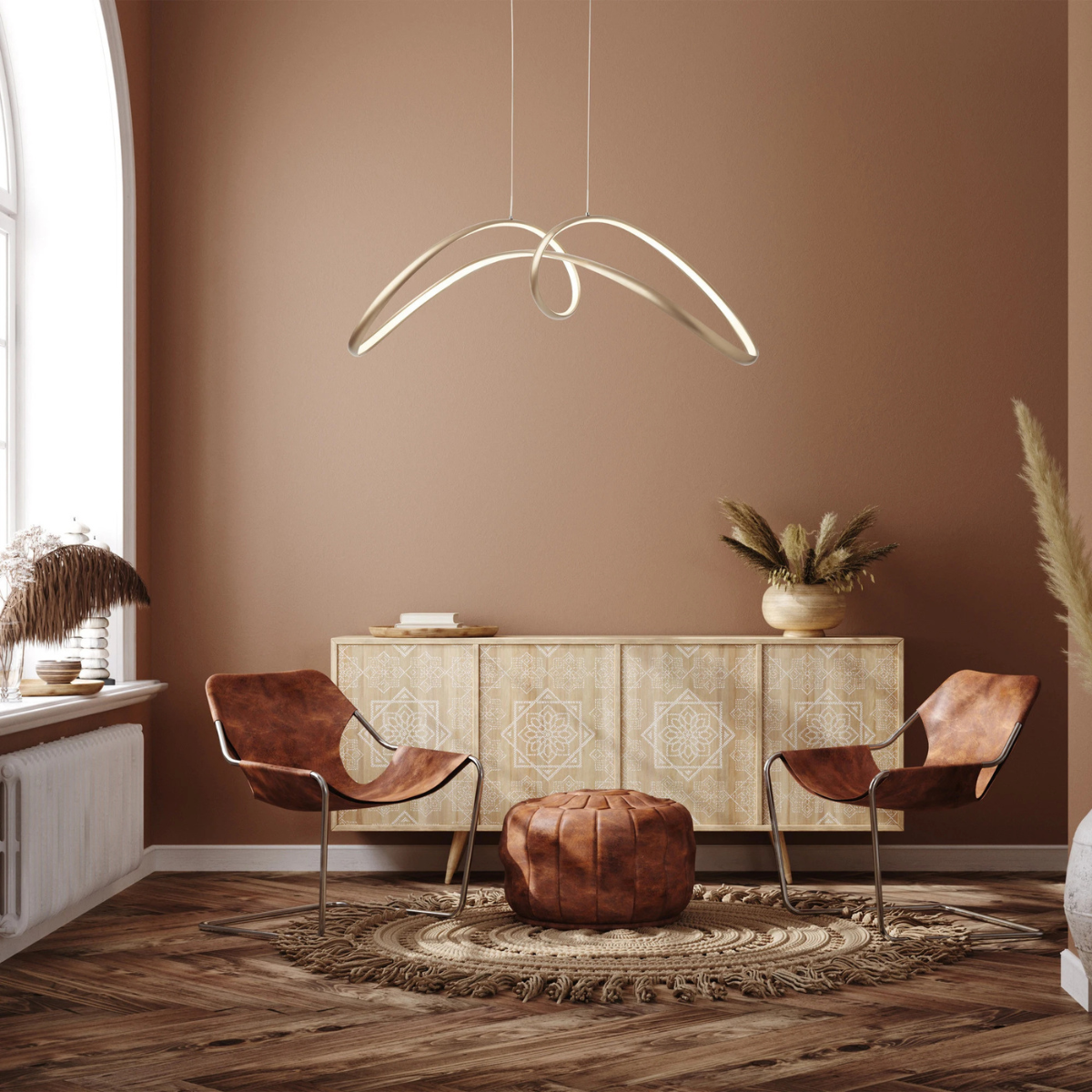 Lustră LED aurie cu telecomandă, 108 W, 93 × 120 × 36 cm