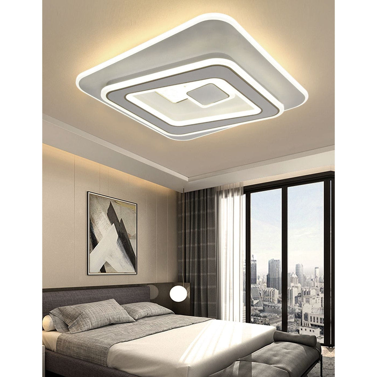 Plafonieră LED dimabilă cu 5 surse, Wi-Fi și telecomandă, albă, 50x50 cm
