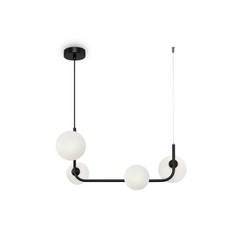 Pendul LED negru, 4 globuri albe mate, 3 culori, 64 x 100 x 26 cm