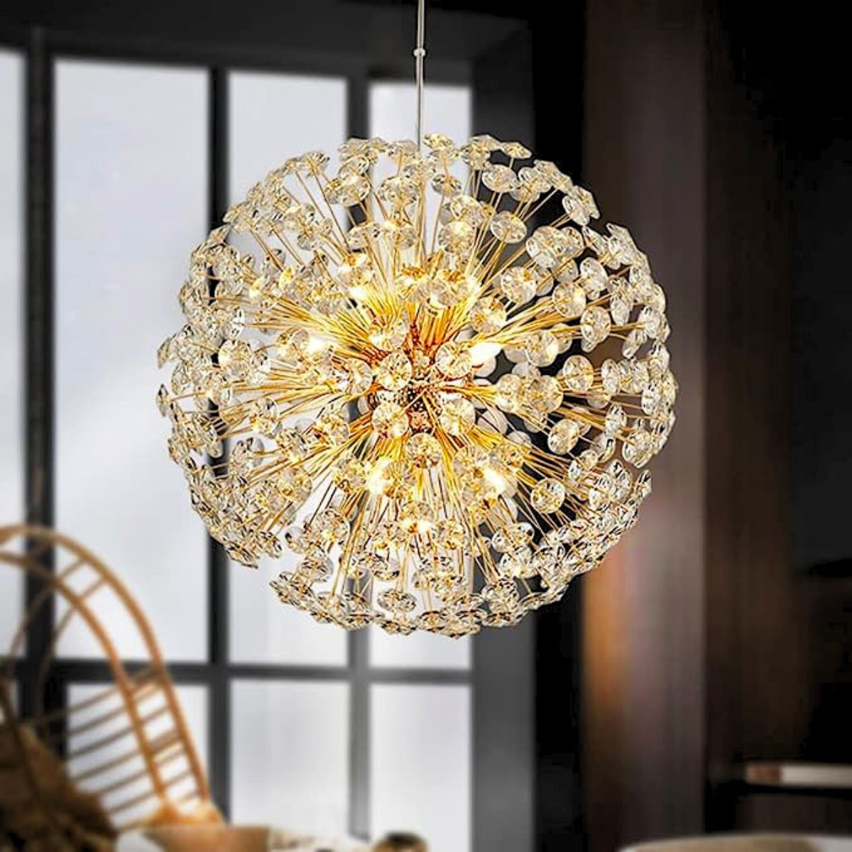 Candelabru tip glob din cristal, auriu, Ø30 x 100 cm