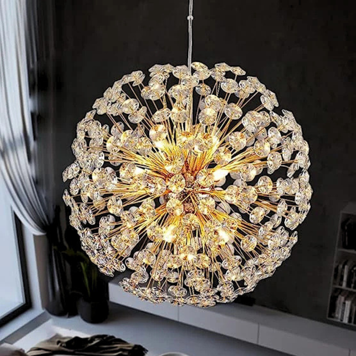 Candelabru tip glob din cristal, auriu, Ø30 x 100 cm