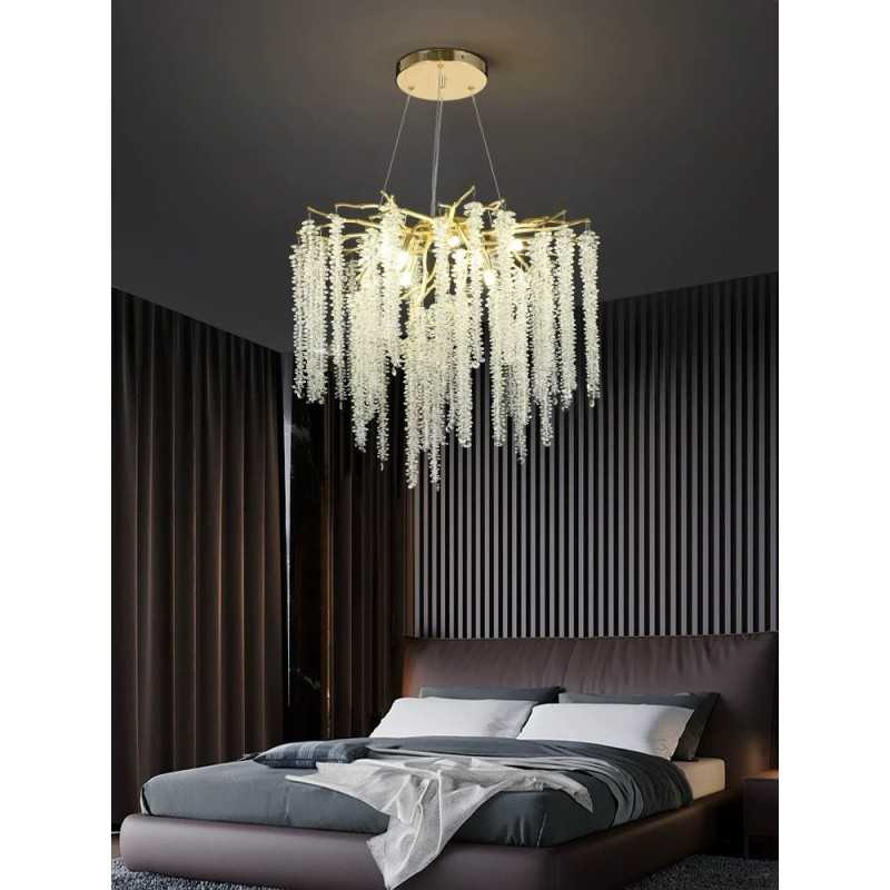 Plafonieră LED aurie cu cristale, Ø45 cm, 25 W, 3000 lm, 3 culori de lumină