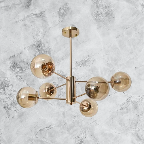 Plafonieră decorativă aurie cu 6 socluri E27, 70 x 55 cm
