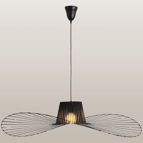 Lustră suspendată neagră, tip pălărie, Ø40 x H100 cm, soclu E27