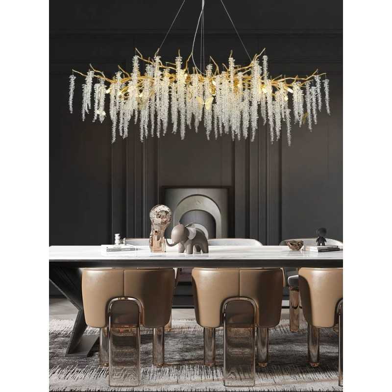 Candelabru auriu din metal și cristal, 15xE14, Ø150 x H55 cm