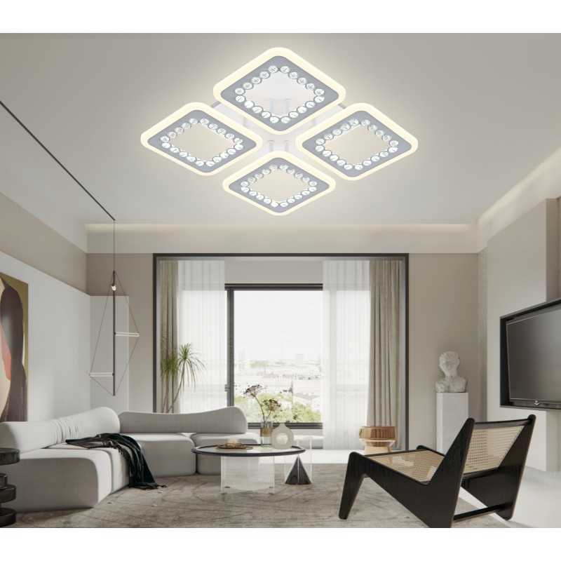 Plafonieră LED pătrată, 4 surse, Wi-Fi, telecomandă, dimabilă, 40x40 cm