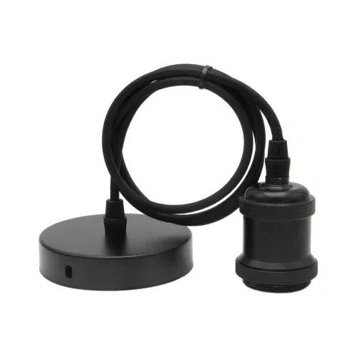 Lampă suspendată vintage, soclu E27, neagră, max. 60 W, cablu de 1 m