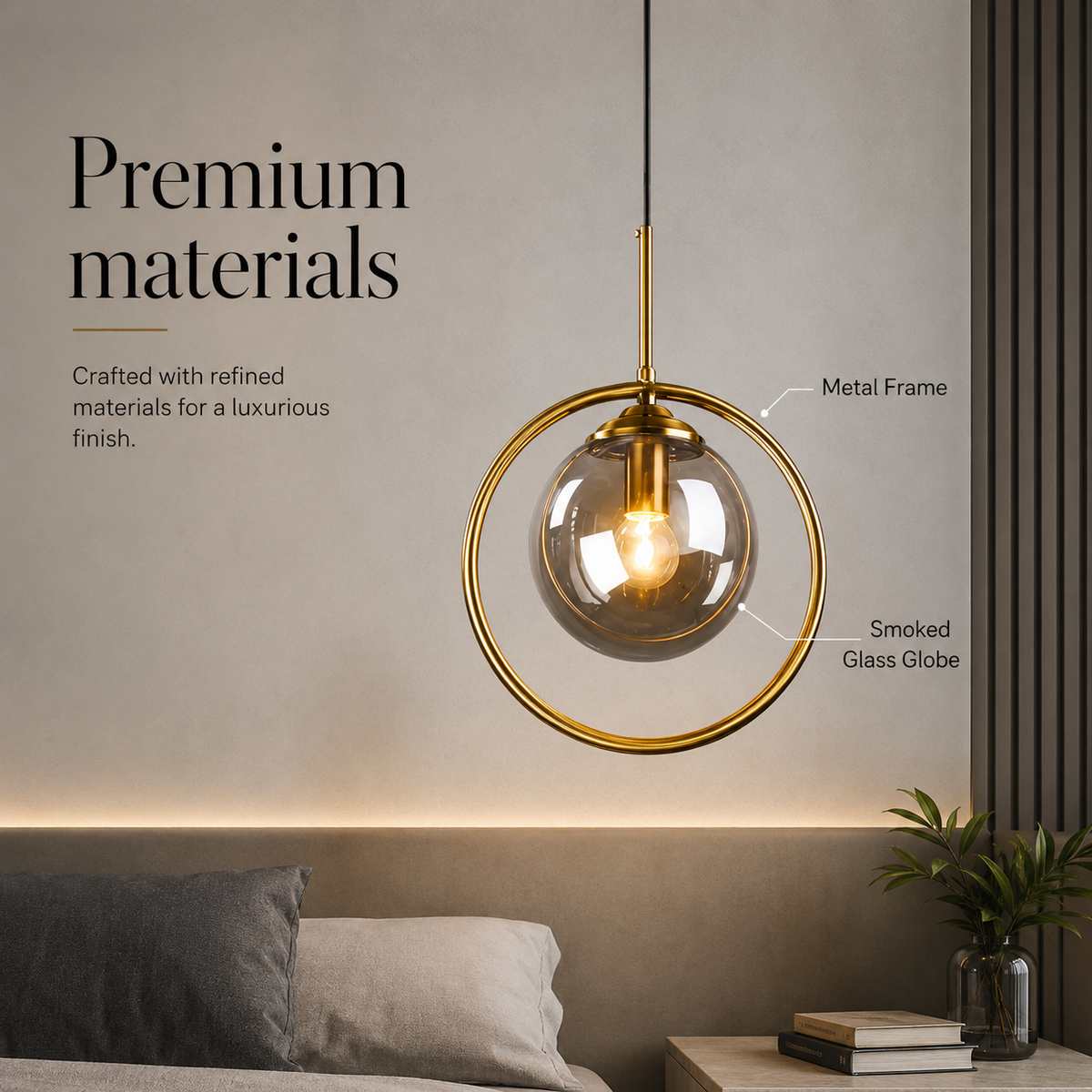 Pendul cu glob transparent fumuriu și soclu E27