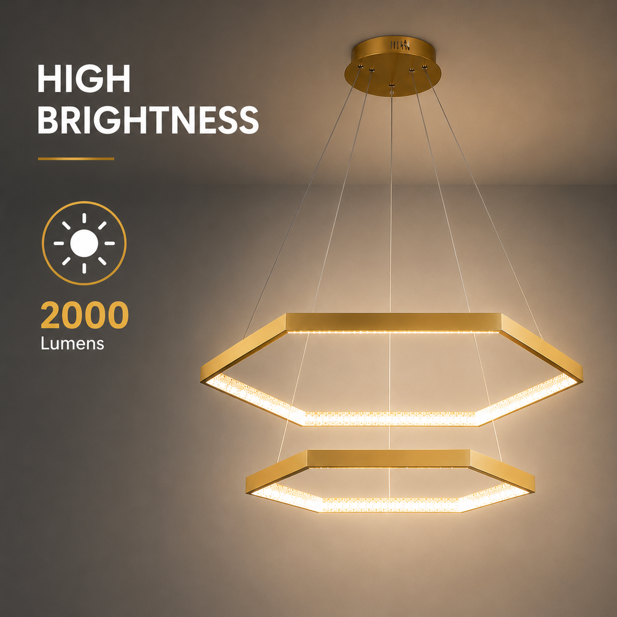 Pendul LED auriu cu telecomandă, lumină albă neutră, YDH11/40+60