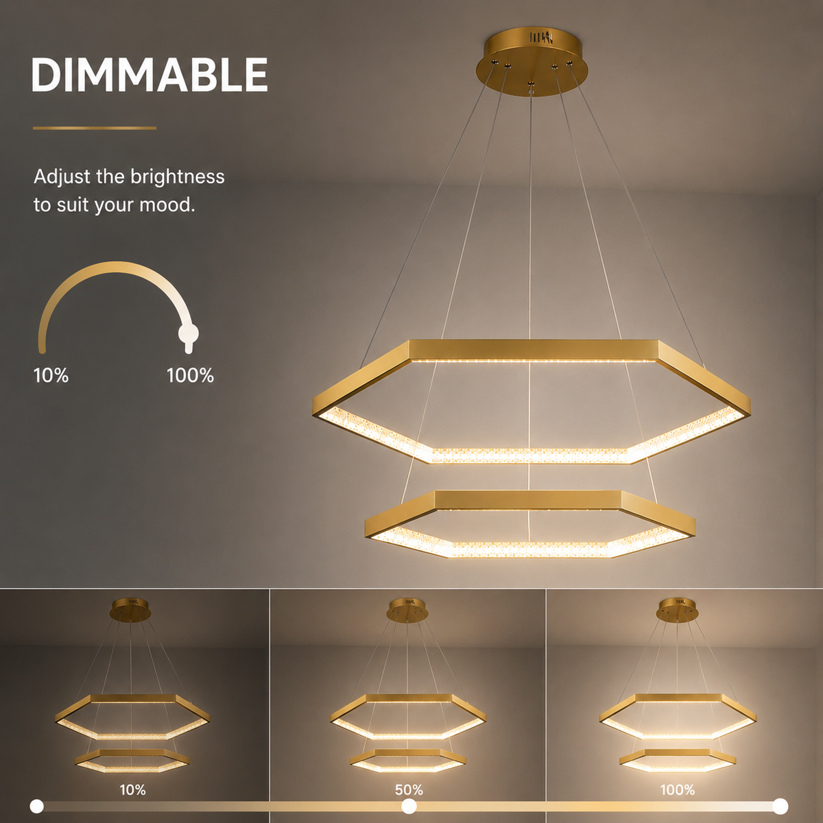 Pendul LED auriu cu telecomandă, lumină albă neutră, YDH11/40+60