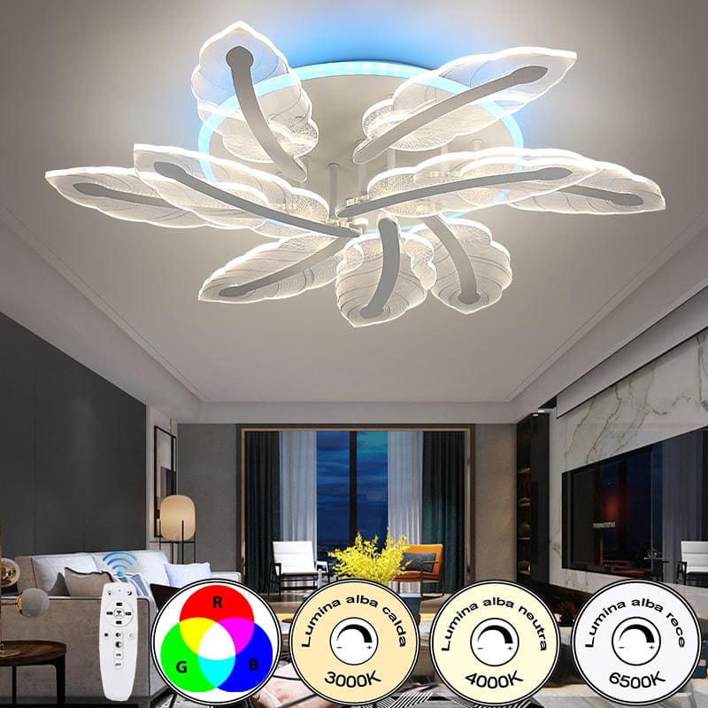 Plafonieră LED RGB, 9 surse, dimabilă Wi-Fi cu telecomandă, 76 cm