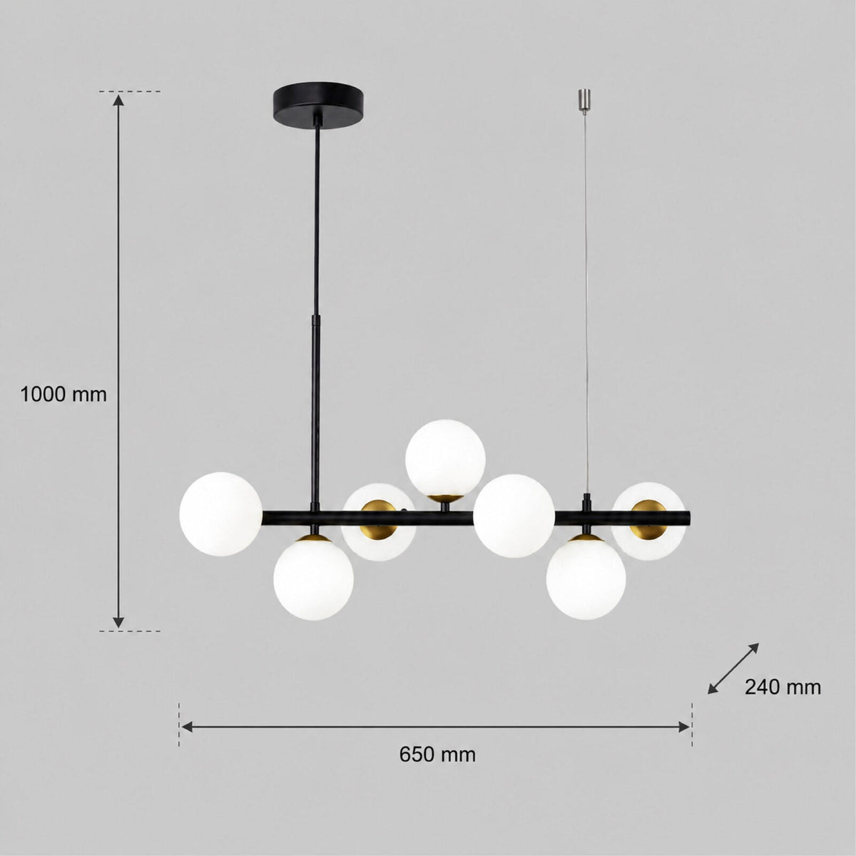 Candelabru cu 7 globuri albe mate, soclu G9, fără becuri incluse