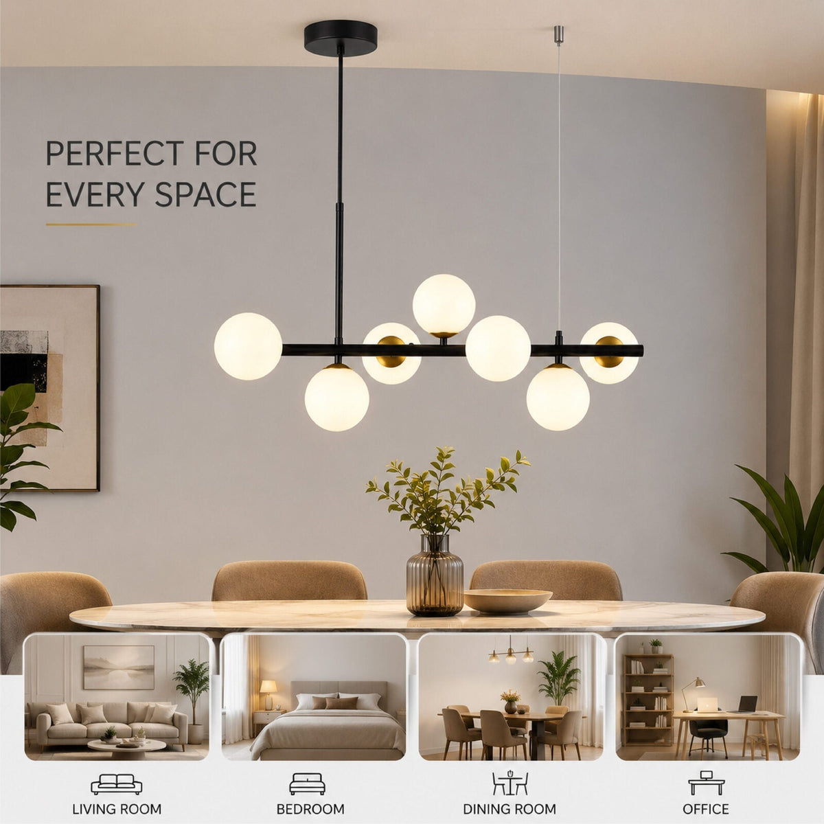 Candelabru cu 7 globuri albe mate, soclu G9, fără becuri incluse