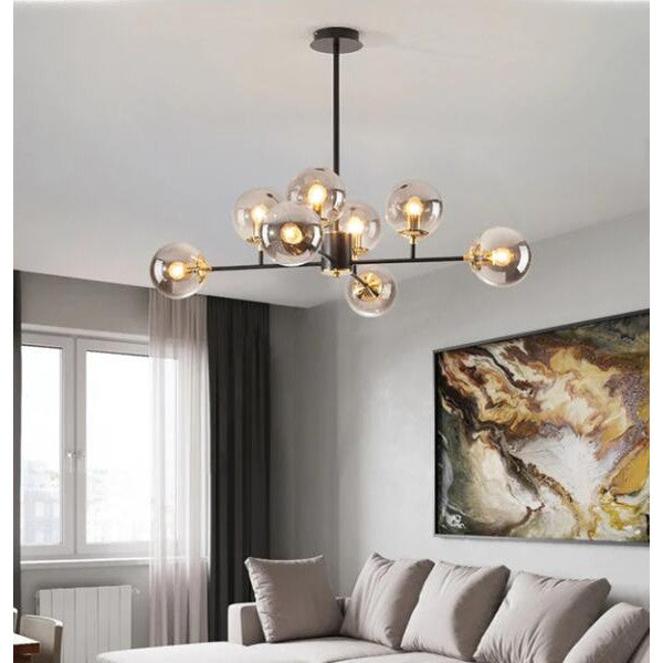 Lustră din metal și sticlă fumurie, 8 x E27, 65 x 100 cm